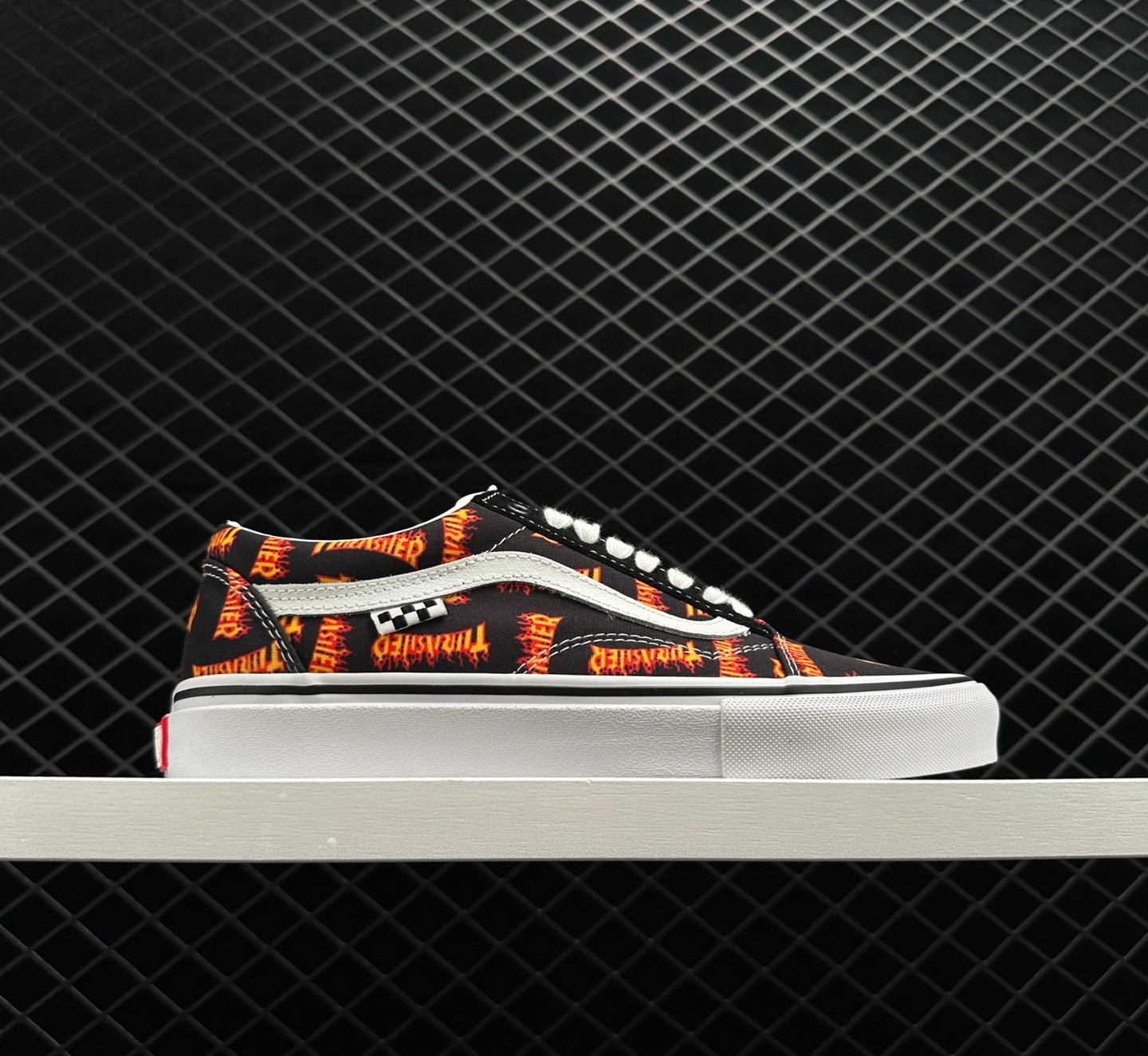 Vans Thrasher x Skate Old Skool 'Allover Thrasher Flame Logo' - Black Yellow VN0005W0BML