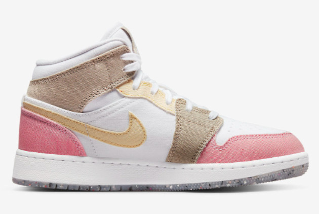 Air Jordan 1 Mid GS Canvas Pink/Tan/Yellow/Lime Green/White Sneaker Air Jordan 1 Mid GS Canvas Pink/Tan/Yellow/Lime Green/White Sneaker