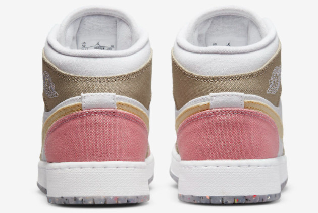Air Jordan 1 Mid GS Canvas Pink/Tan/Yellow/Lime Green/White Sneaker Air Jordan 1 Mid GS Canvas Pink/Tan/Yellow/Lime Green/White Sneaker