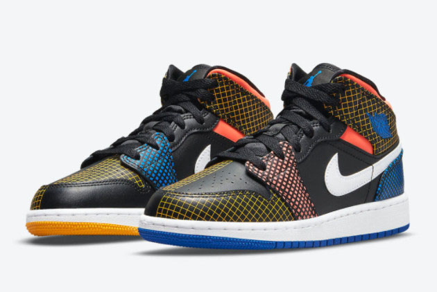 Air Jordan 1 Mid GS Multicolor Grid DC4092-001 | Stylish and Vibrant Sneakers for Kids