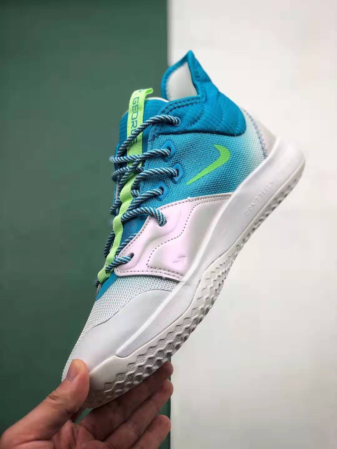 Nike PG 3 Lure Mid Tops | Lightweight Blue White Gradient | Non-Slip AO2608-005 Nike PG 3 Lure Mid Tops | Lightweight Blue White Gradient | Non-Slip AO2608-005