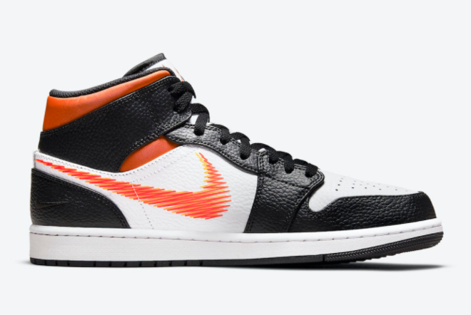 Air Jordan 1 Mid Zig-Zag Sneakers: Black/White-Orange DN4929-100 Air Jordan 1 Mid Zig-Zag Sneakers: Black/White-Orange DN4929-100