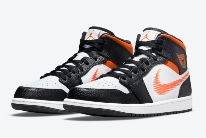 Air Jordan 1 Mid Zig-Zag Sneakers: Black/White-Orange DN4929-100 Air Jordan 1 Mid Zig-Zag Sneakers: Black/White-Orange DN4929-100