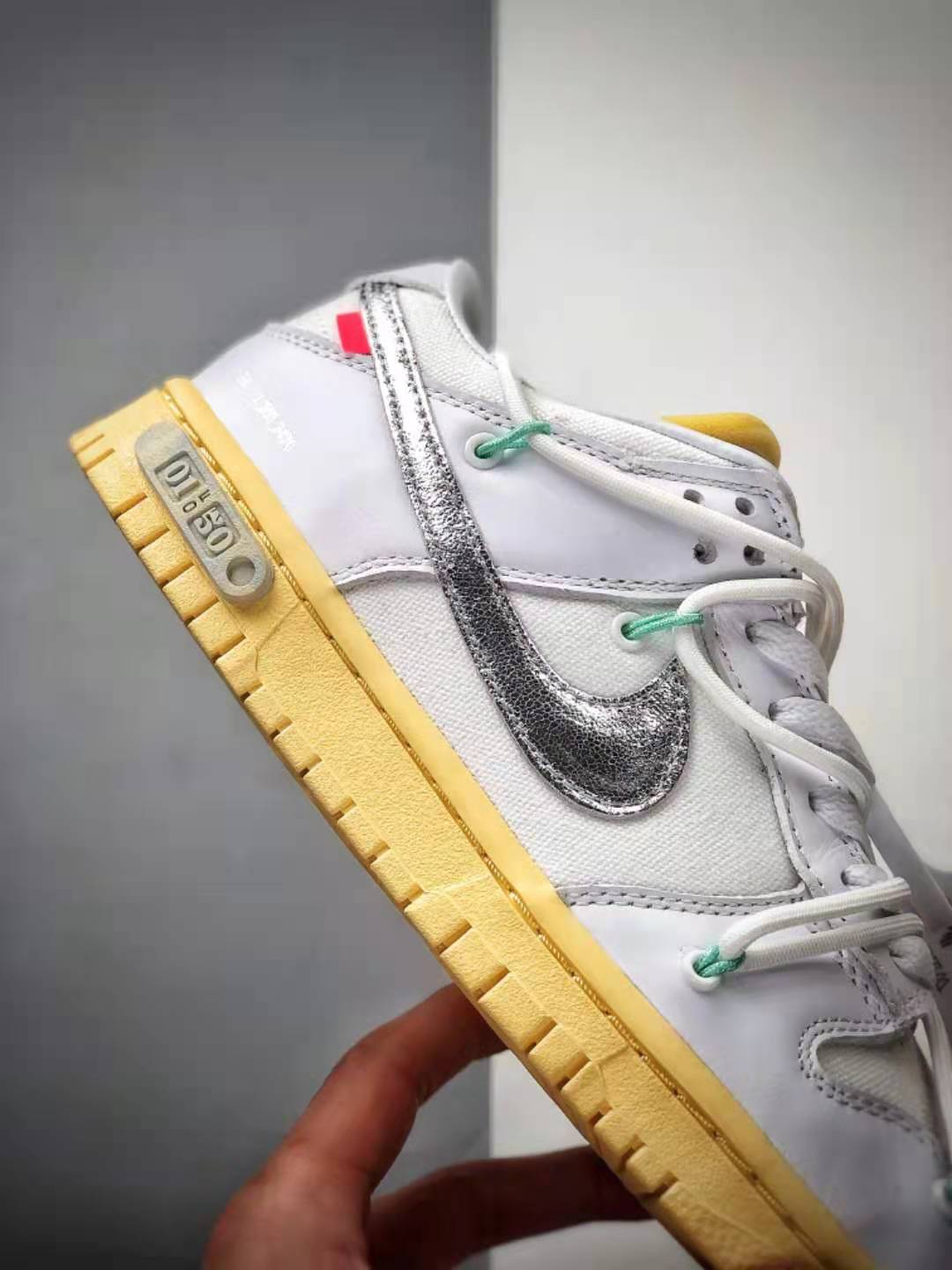 Off-White x Nike SB Dunk Low White Metallic Silver Yellow DM1602-127 - Limited Edition Collaboration Sneakers