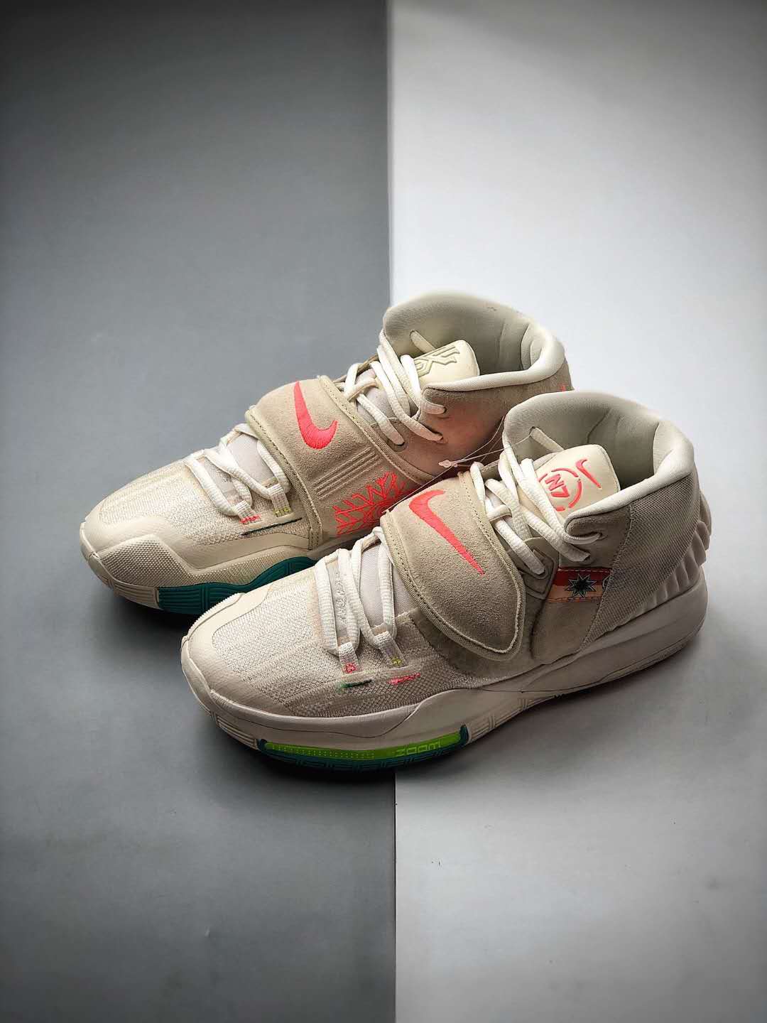 Nike Kyrie 6 Beige Cream Bright Crimson Green Yellow Irving Basketball Shoes CD5031-101 Nike Kyrie 6 Beige Cream Bright Crimson Green Yellow Irving Basketball Shoes CD5031-101