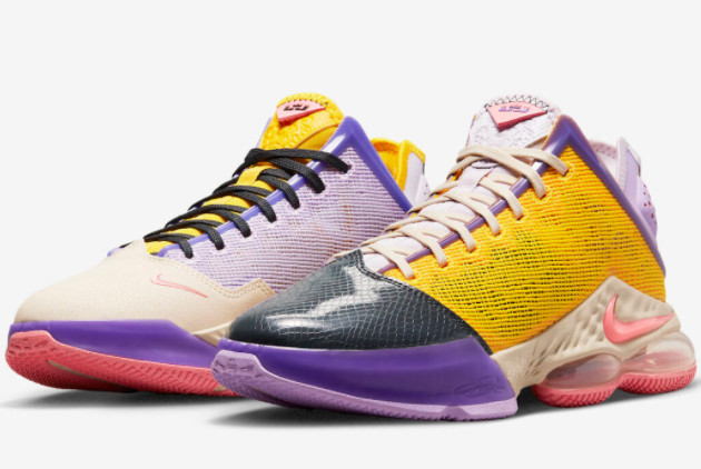 Nike LeBron 19 Low 'Mismatch' Lilac/Pink Glaze-Dark Smoke Grey DO9829-500 - Stylish and Bold Basketball Shoes