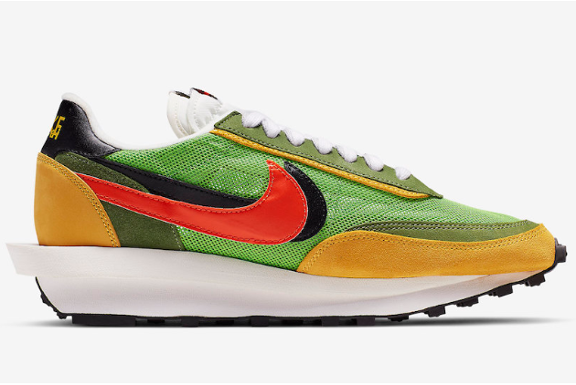 Sacai x Nike LDWaffle Green Gusto/Black-Varsity Maize-Safety Orange BV0073-300 - Unique Collaboration with Vibrant Color Palette